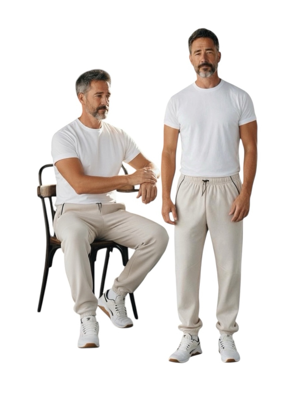 Reebok Men's Cream Commuter Elastic-Waist Joggers with Drawcord